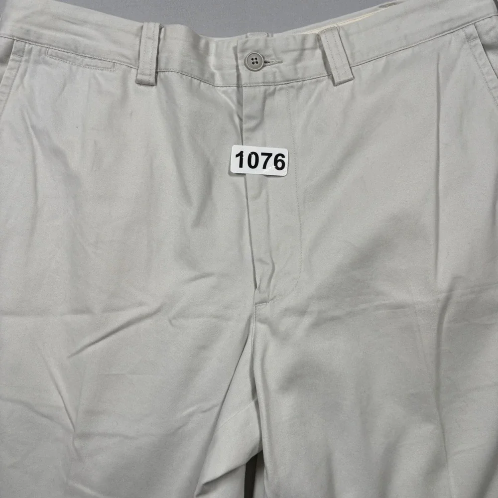 LL Bean Chino Pants Mens 38x34 (fits 37) Stone Khaki Cotton Twill Flat Front